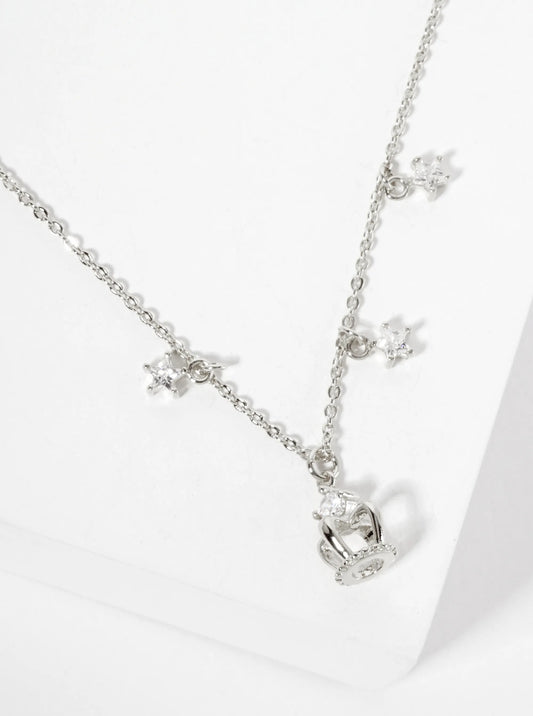 18K-Gold-Dipped Crown Pendant Necklace With Star CZ Charms
