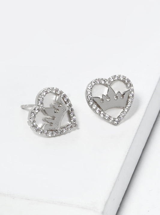 White Gold Dipped CZ Pave Saturn Post Stud Earrings