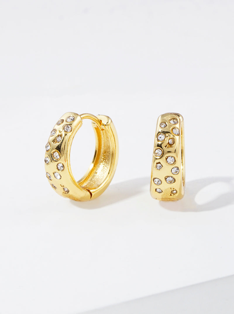18K Gold Dipped Crystal Pave 15mm Huggie Hoop Earrings