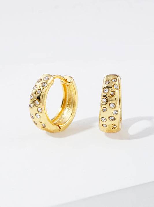 18K Gold Dipped Crystal Pave 15mm Huggie Hoop Earrings
