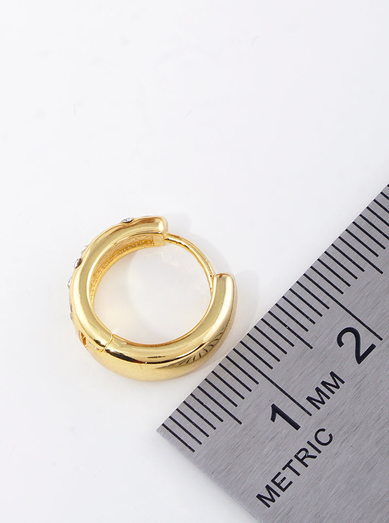 18K Gold Dipped Crystal Pave 15mm Huggie Hoop Earrings
