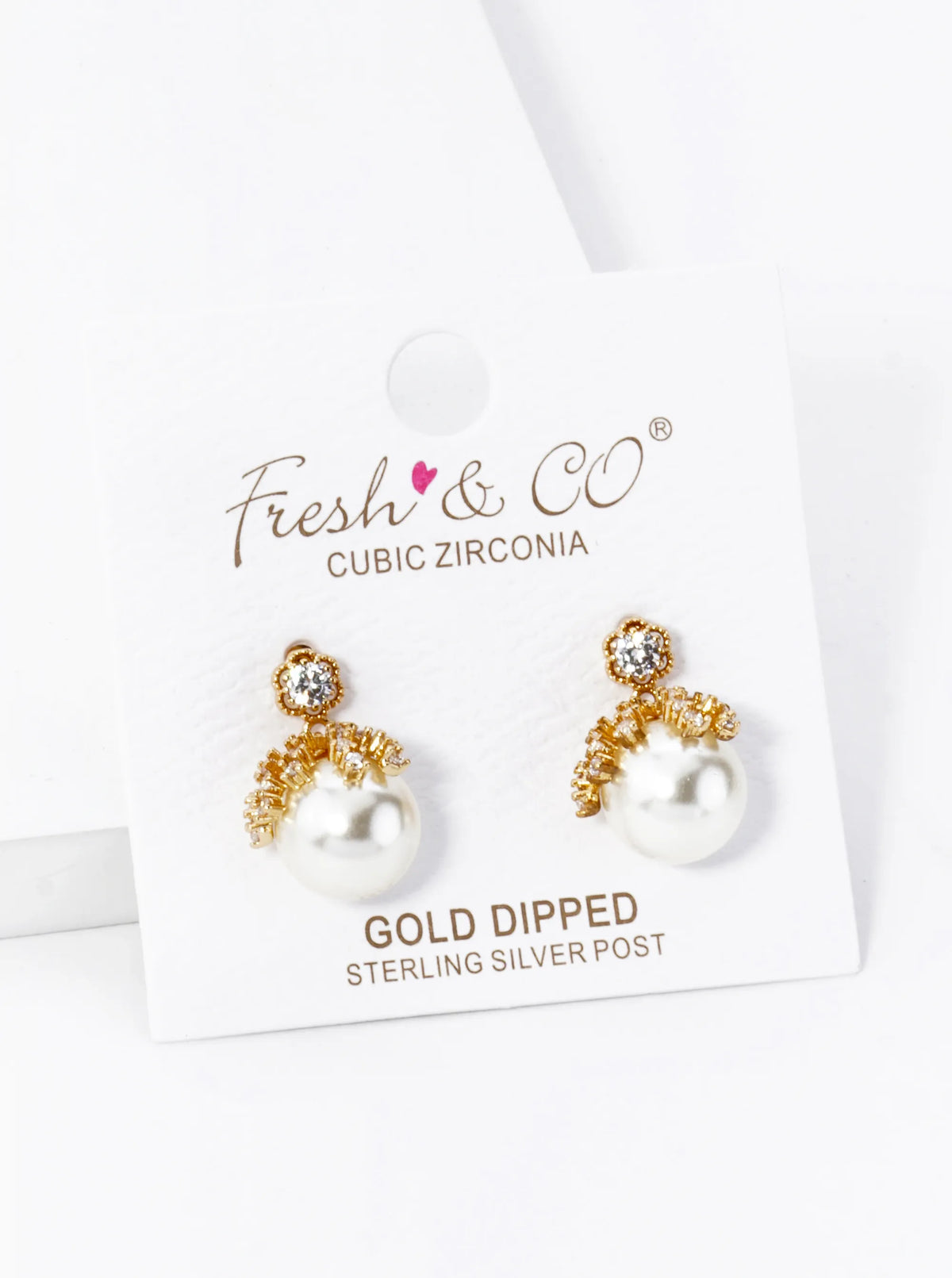 18K Gold Dipped Cubic Zirconia 10mm Pearl Dangle Post Earrings