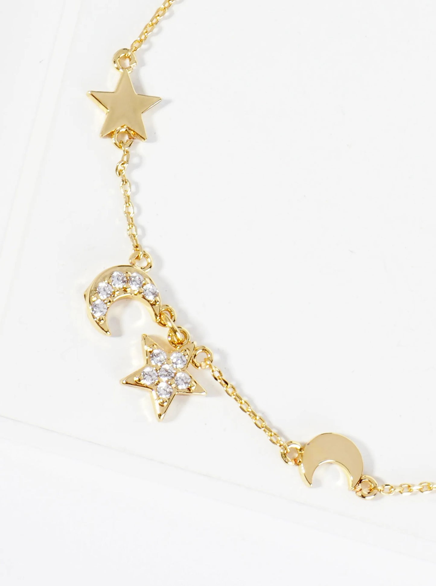 18K Gold Dipped Cubic Zirconia Celestial Star Charms Brass Chain Anklet