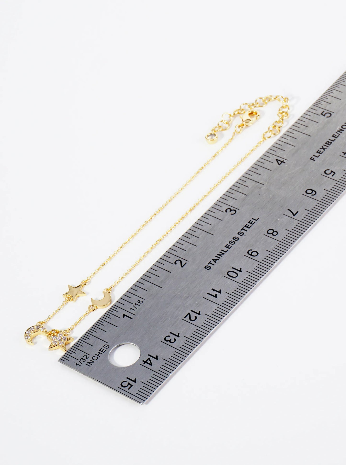 18K Gold Dipped Cubic Zirconia Celestial Star Charms Brass Chain Anklet