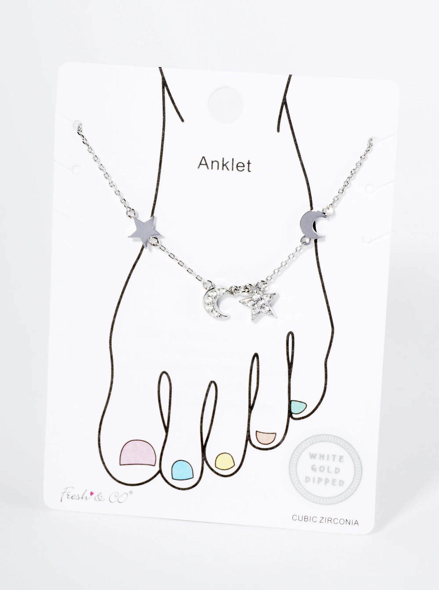 18K Gold Dipped Cubic Zirconia Celestial Star Charms Brass Chain Anklet