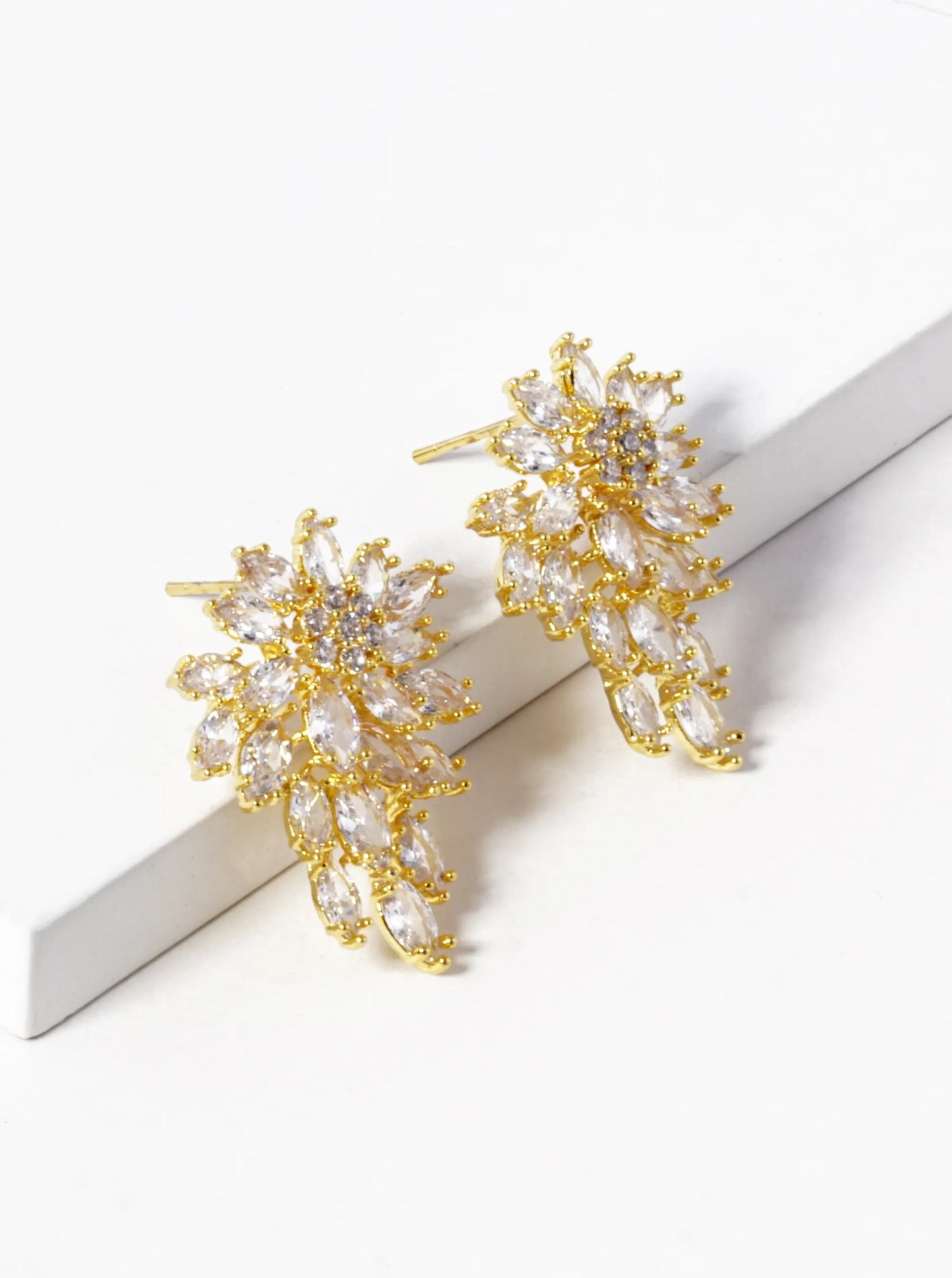 18K Gold Dipped Cubic Zirconia Cluster Stud Earrings