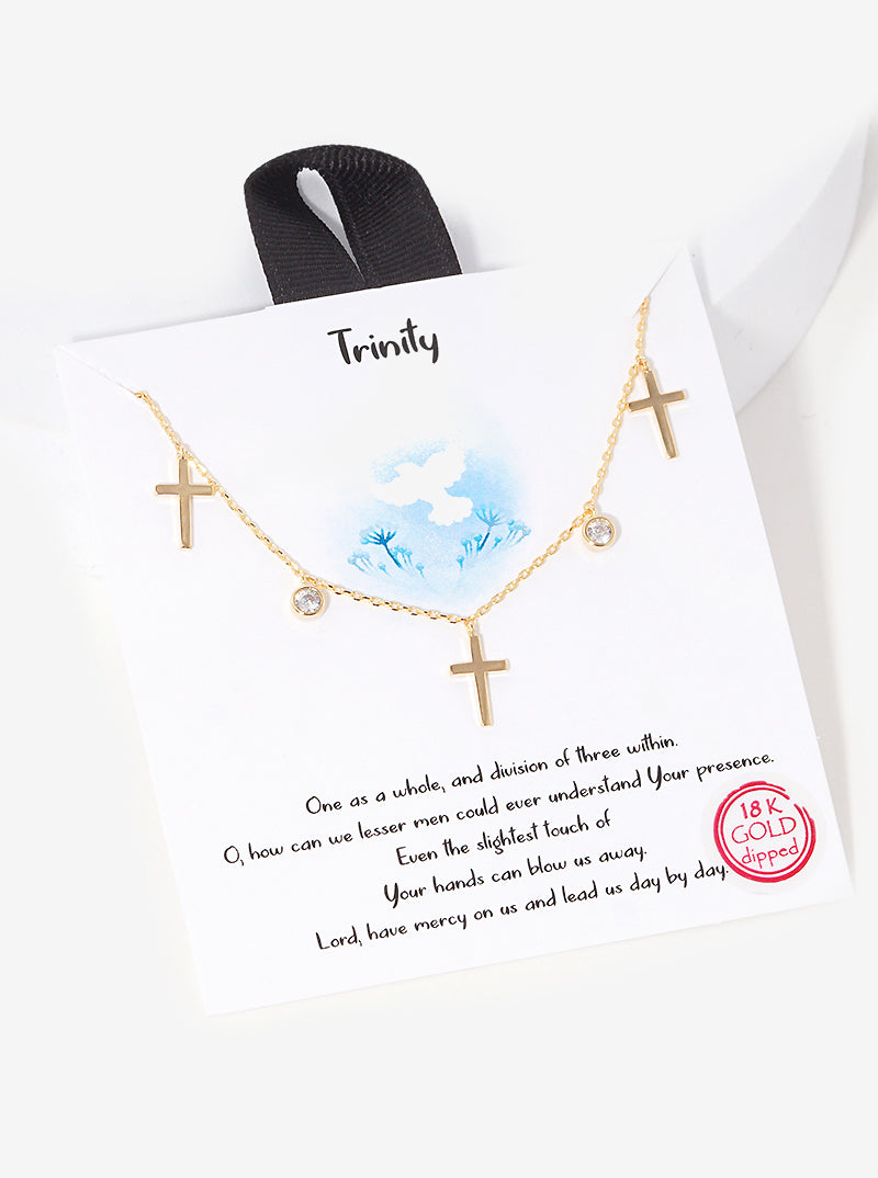 18K Gold Dipped Cubic Zirconia Cross Station Necklace
