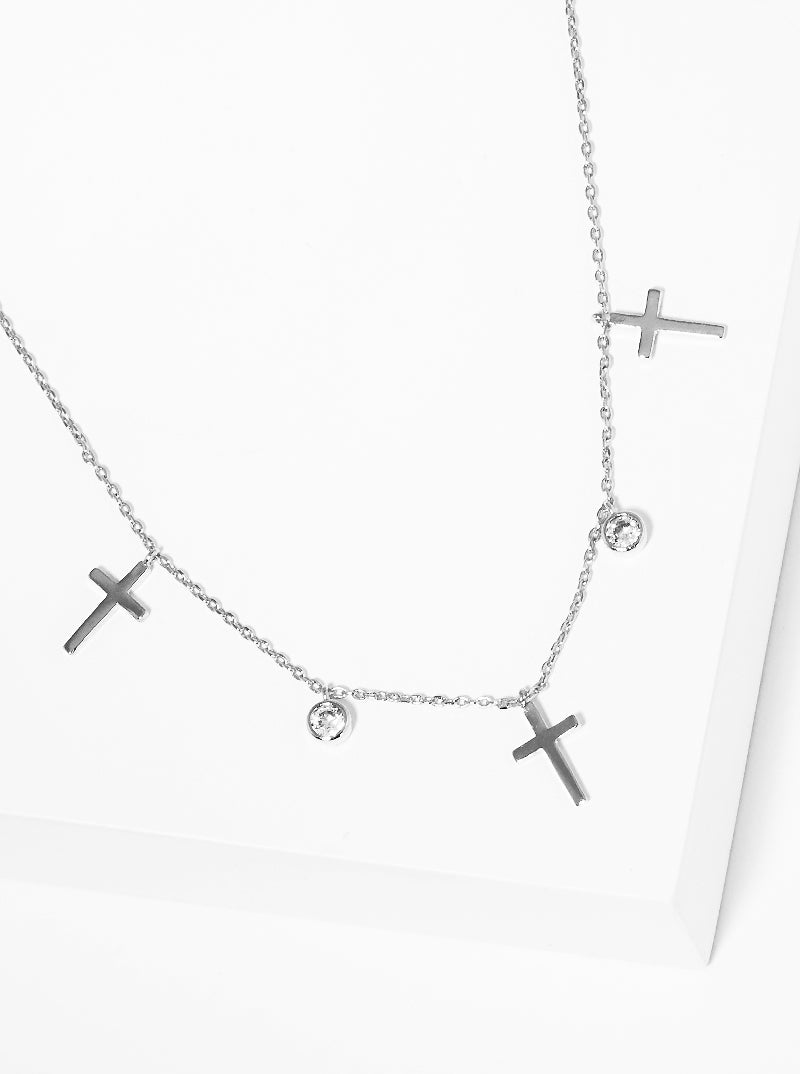 18K Gold Dipped Cubic Zirconia Cross Station Necklace