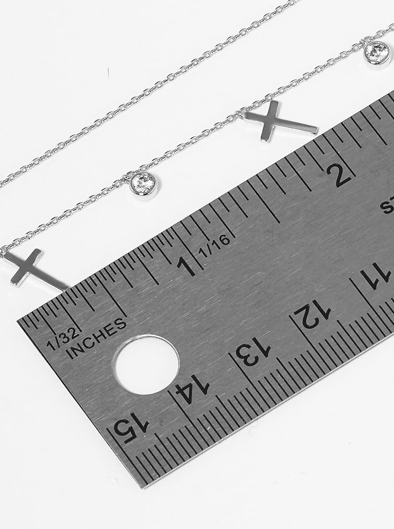18K Gold Dipped Cubic Zirconia Cross Station Necklace