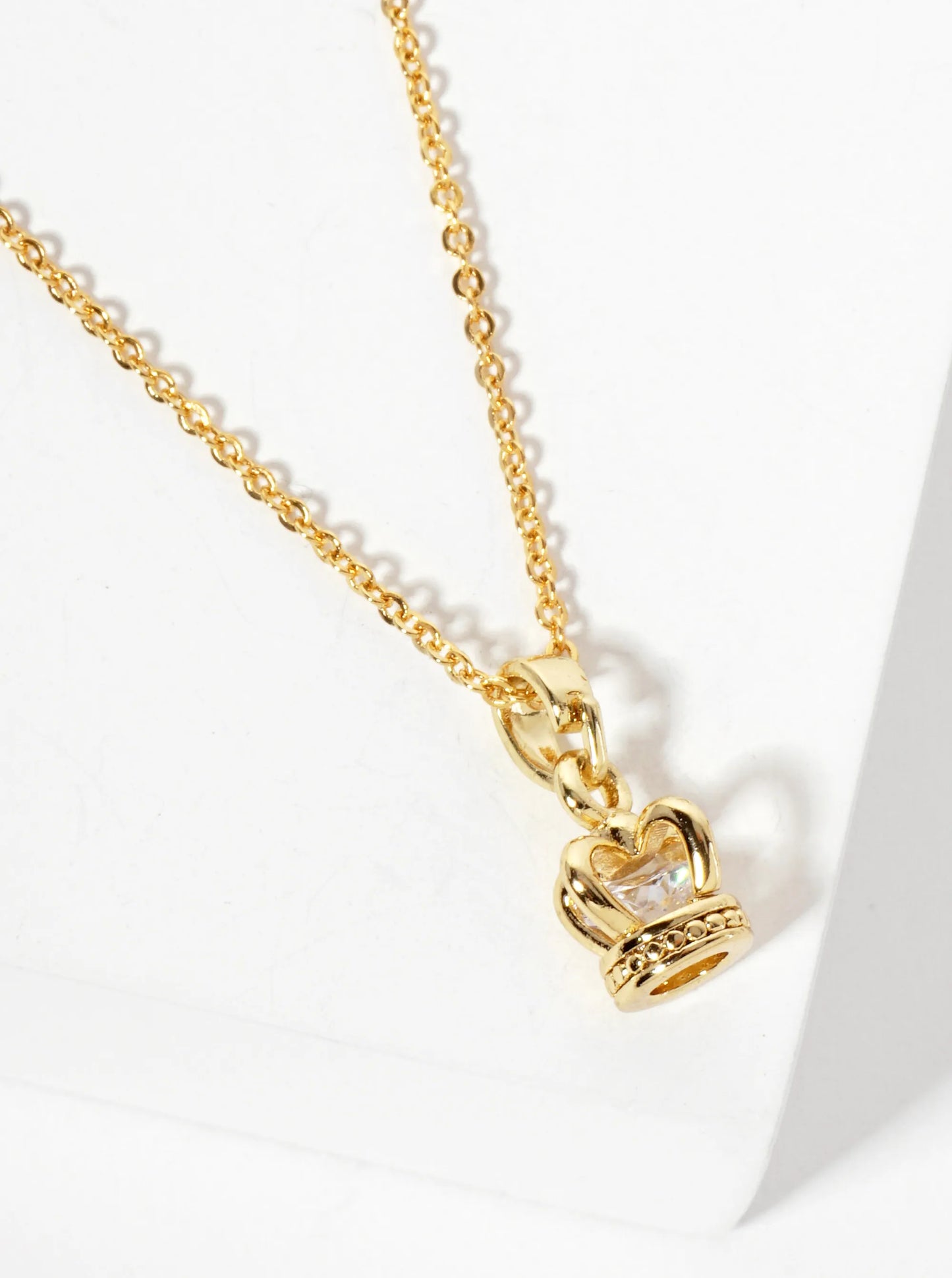 18K-Gold-Dipped Cubic-Zirconia Crown Pendant Necklace