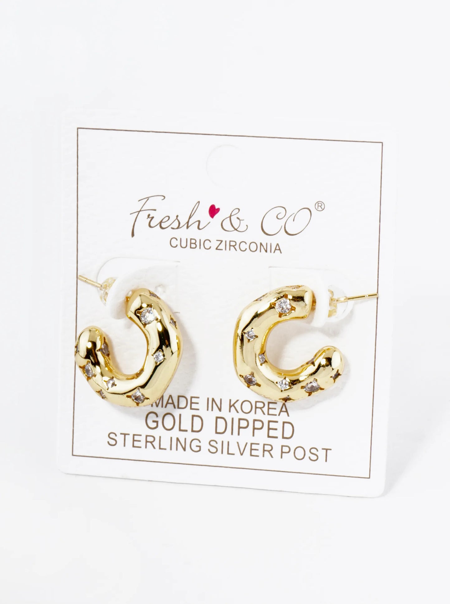 18K Gold Dipped Cubic Zirconia Embedded 15mm Organic Hoop Earrings