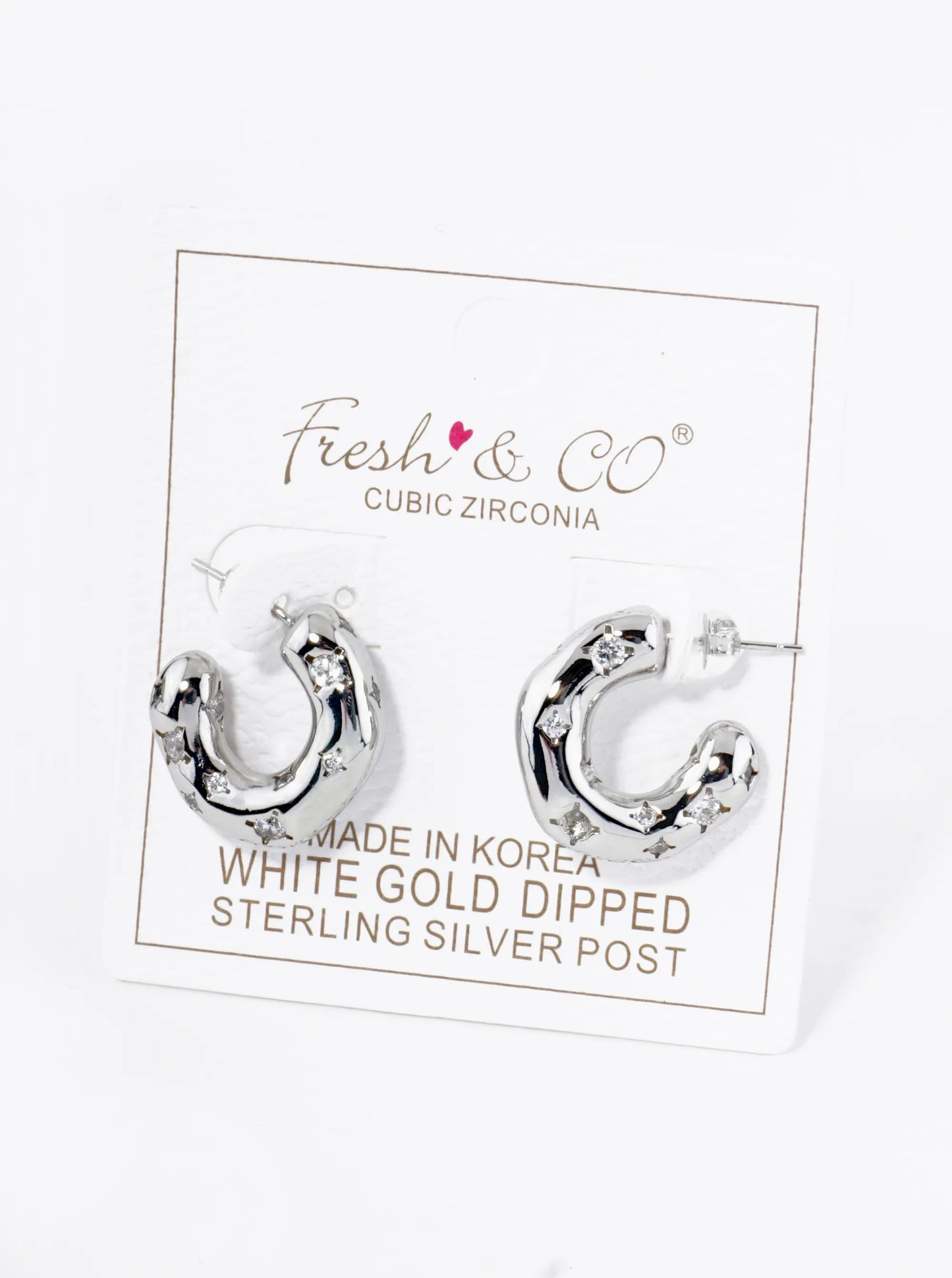 18K Gold Dipped Cubic Zirconia Embedded 15mm Organic Hoop Earrings