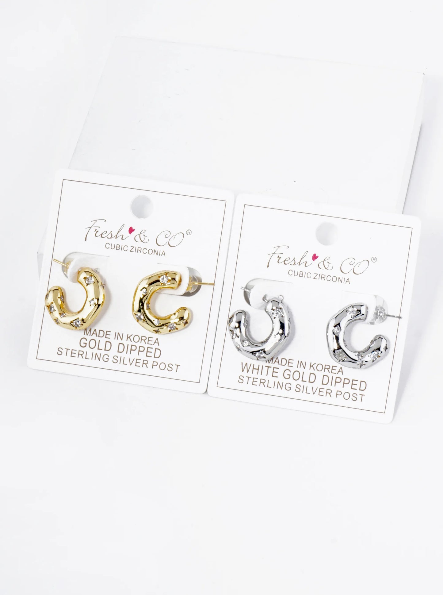 18K Gold Dipped Cubic Zirconia Embedded 15mm Organic Hoop Earrings