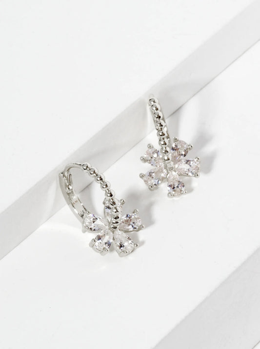 18K Gold Dipped Cubic Zirconia Flower Drop 12mm Huggie Hoop Earrings