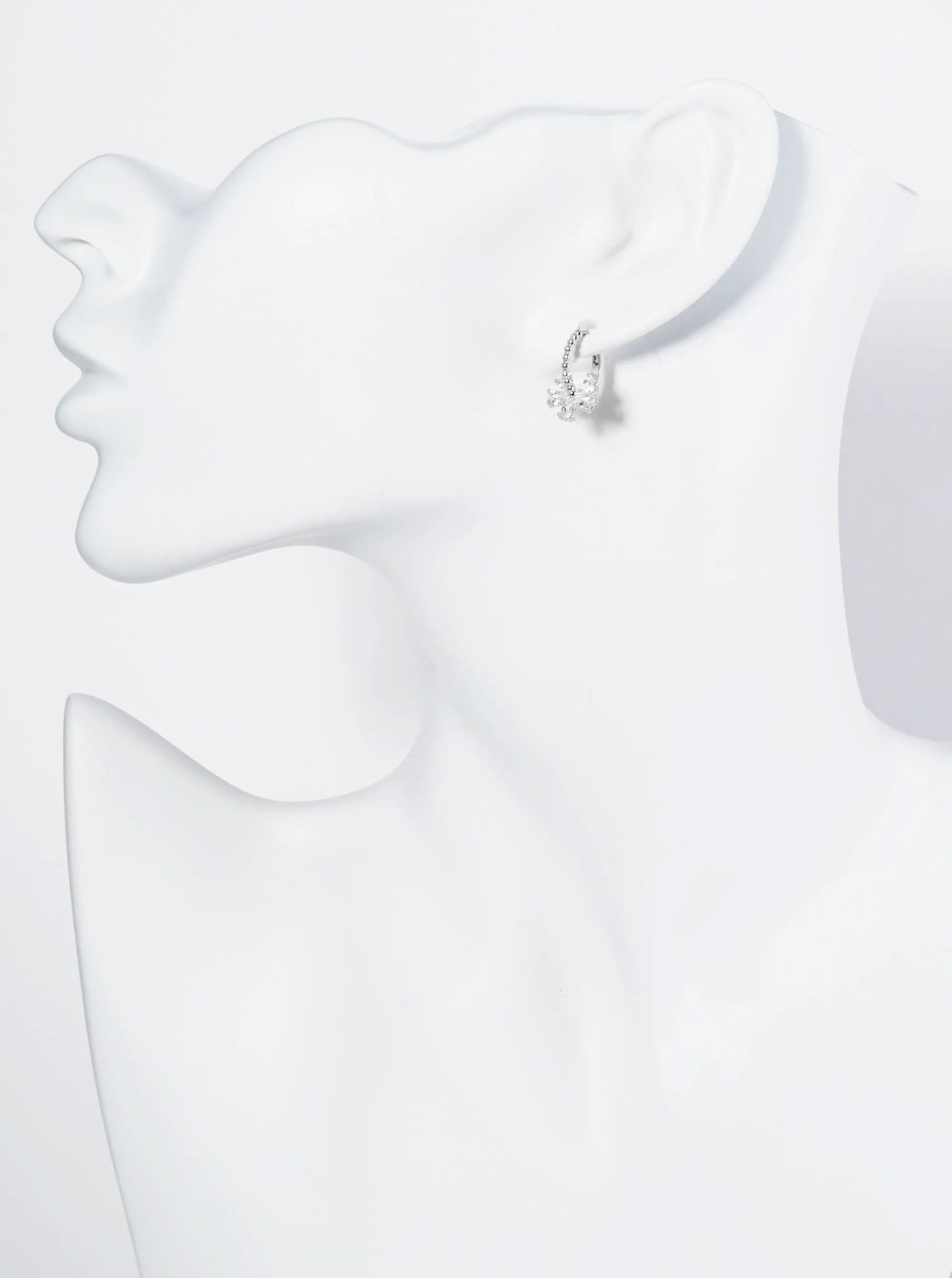 18K Gold Dipped Cubic Zirconia Flower Drop 12mm Huggie Hoop Earrings