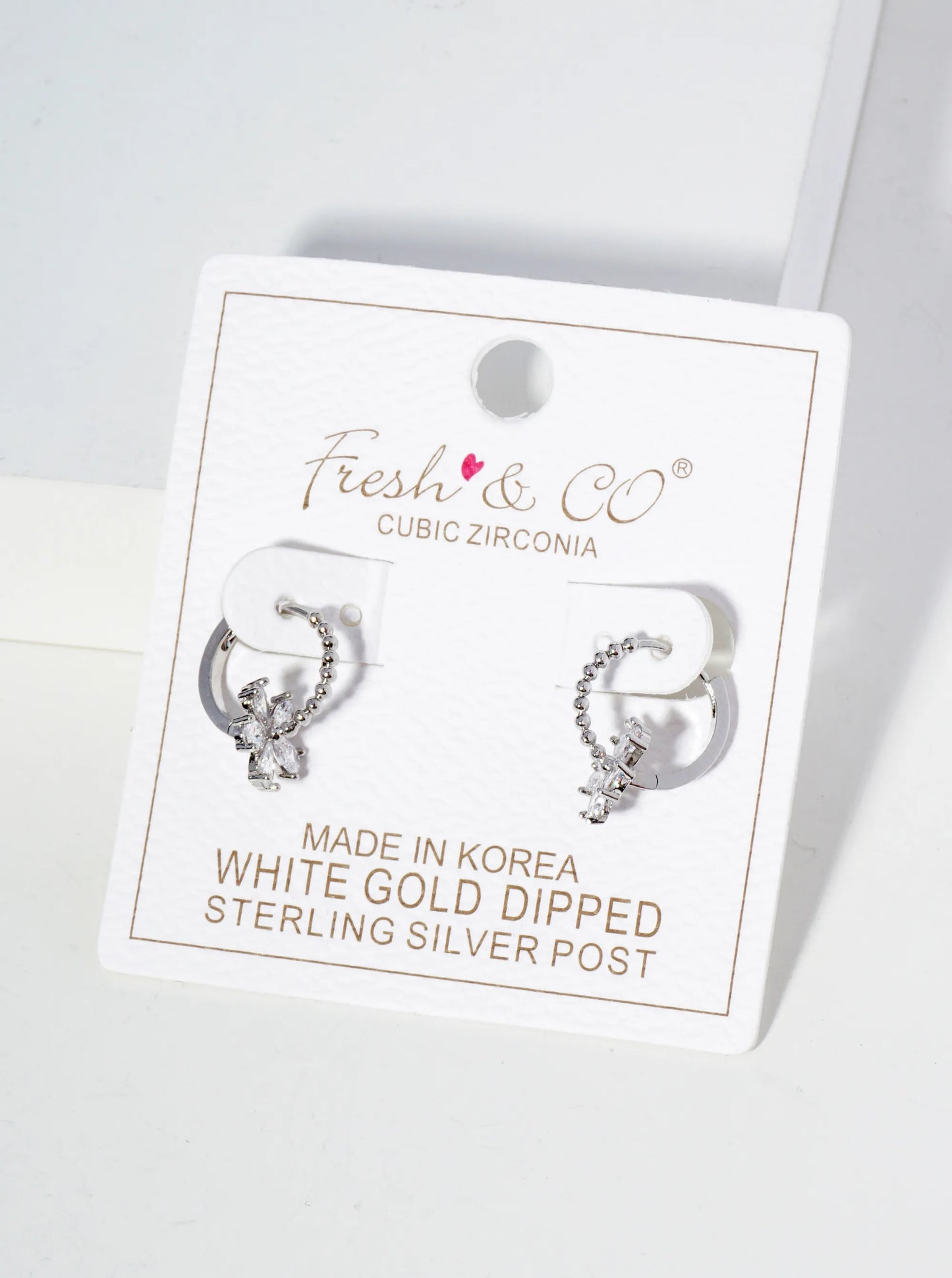 18K Gold Dipped Cubic Zirconia Flower Drop 12mm Huggie Hoop Earrings