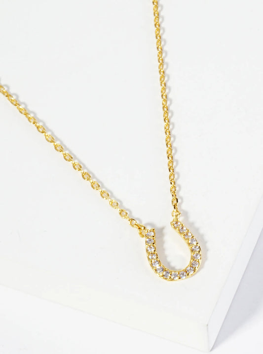 18K Gold Dipped Cubic Zirconia Horseshoe Pendant Necklace