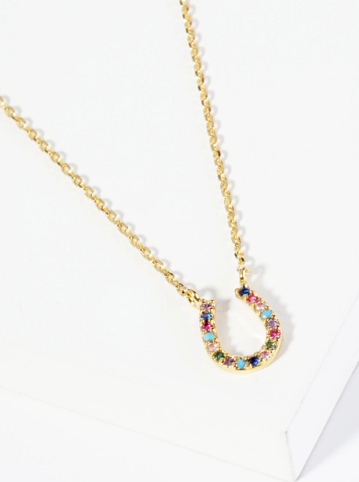 18K Gold Dipped Cubic Zirconia Horseshoe Pendant Necklace