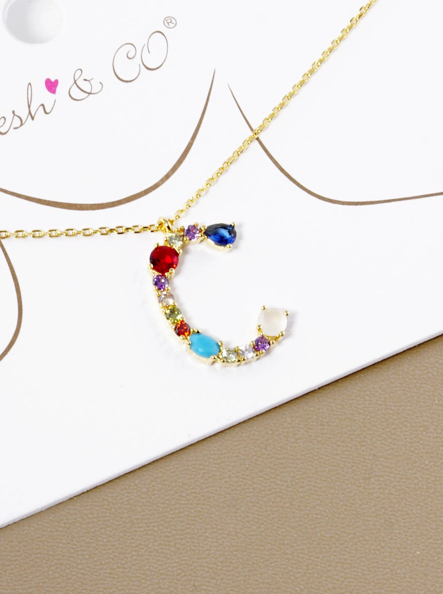 18K Gold Dipped Cubic Zirconia Initial Pendant Statement Necklace