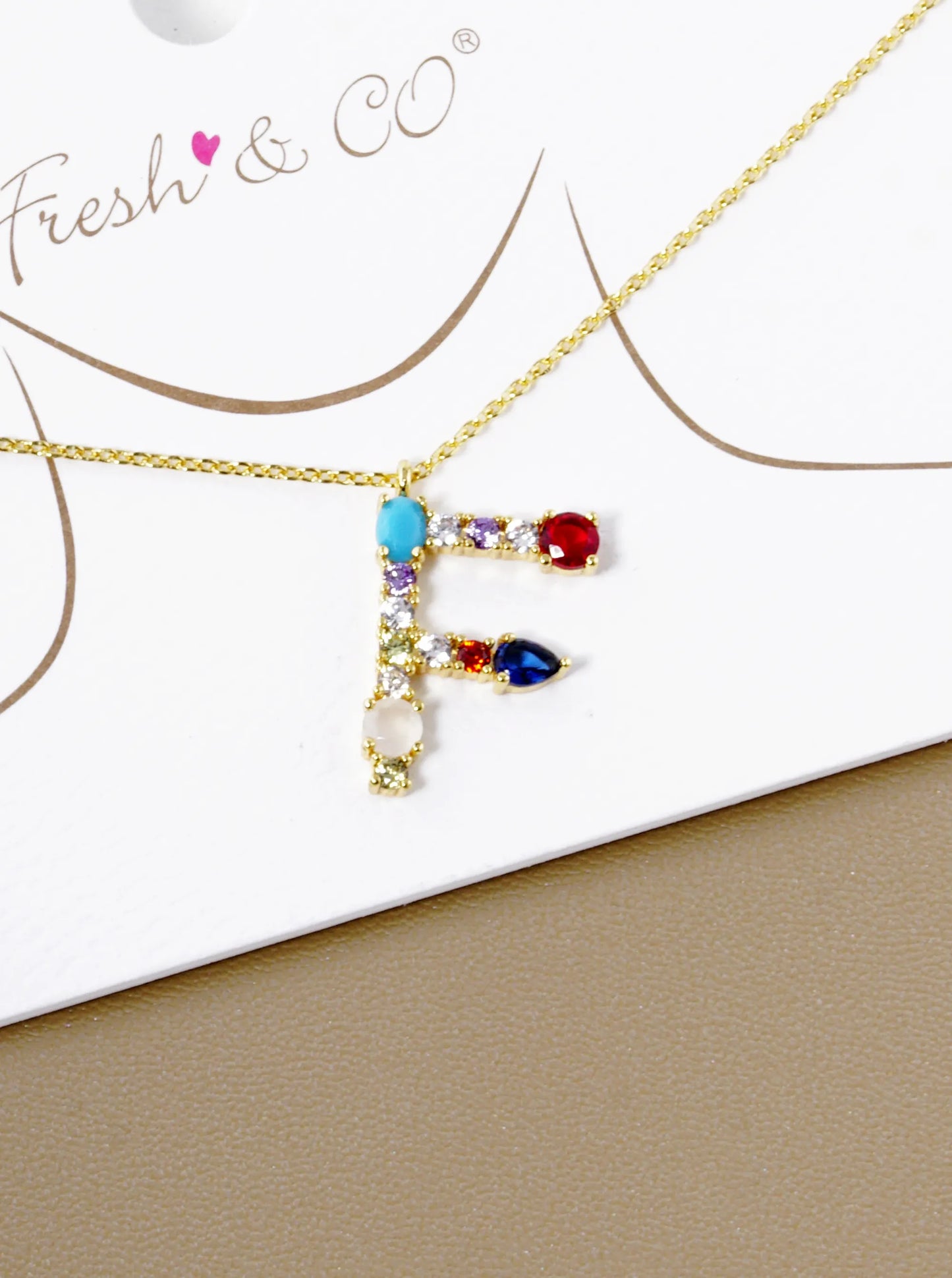 18K Gold Dipped Cubic Zirconia Initial Pendant Statement Necklace