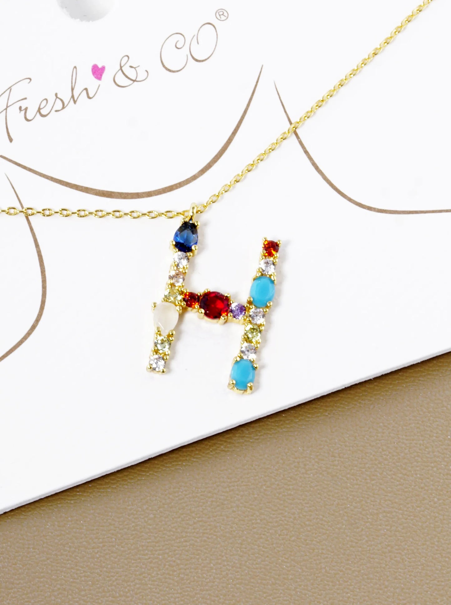 18K Gold Dipped Cubic Zirconia Initial Pendant Statement Necklace