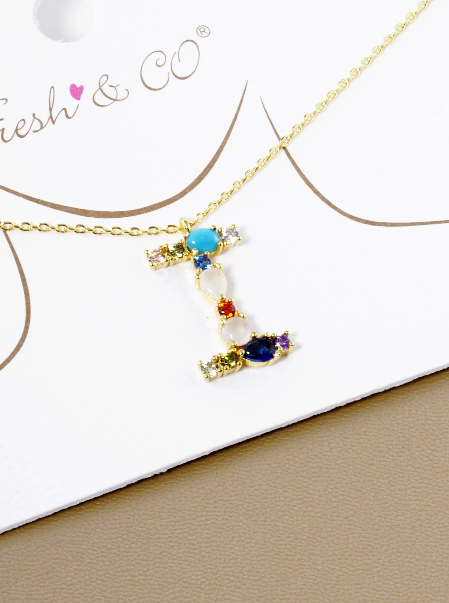 18K Gold Dipped Cubic Zirconia Initial Pendant Statement Necklace