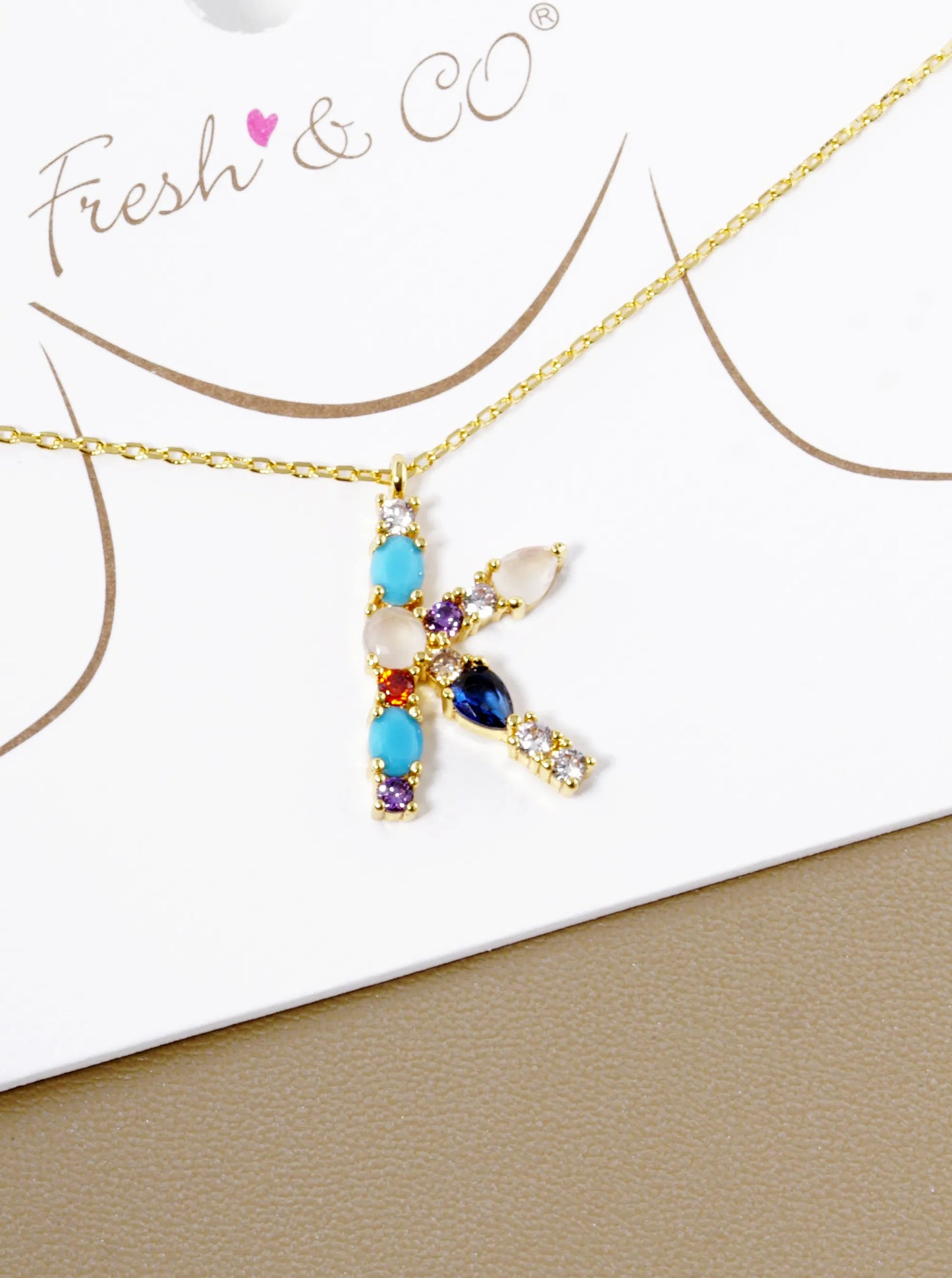 18K Gold Dipped Cubic Zirconia Initial Pendant Statement Necklace