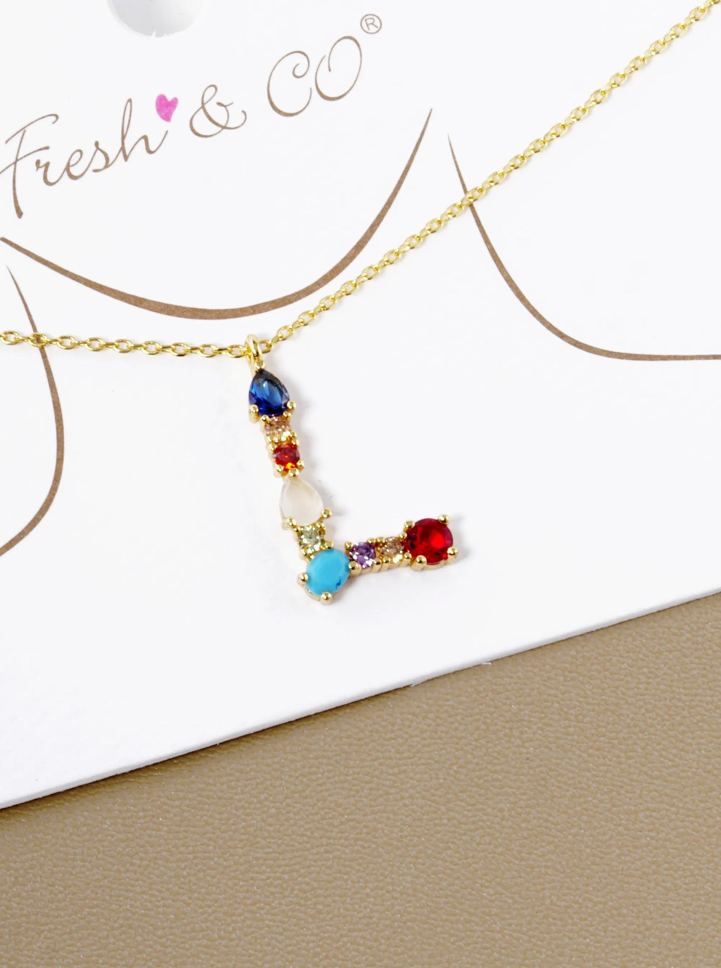 18K Gold Dipped Cubic Zirconia Initial Pendant Statement Necklace