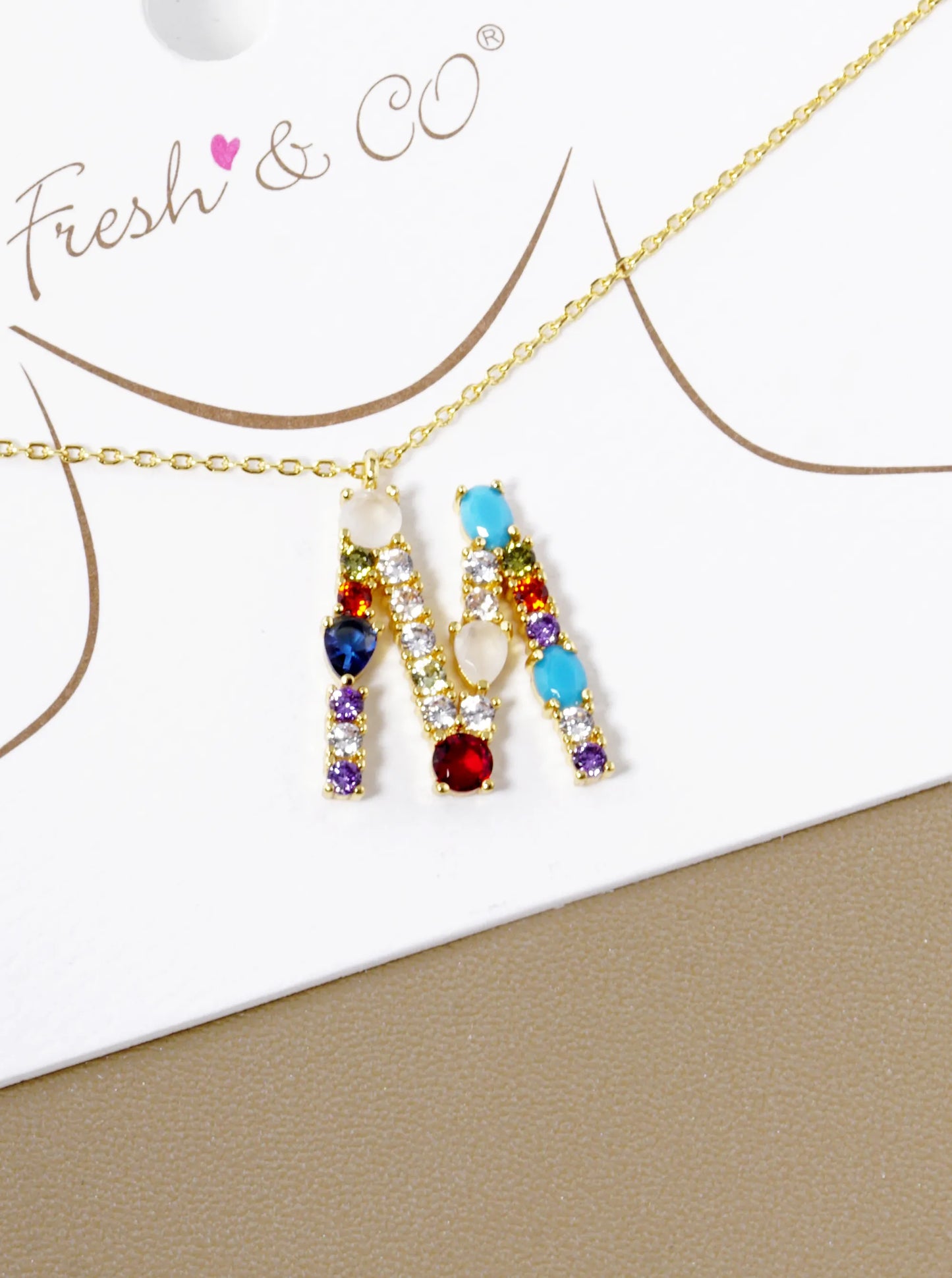 18K Gold Dipped Cubic Zirconia Initial Pendant Statement Necklace