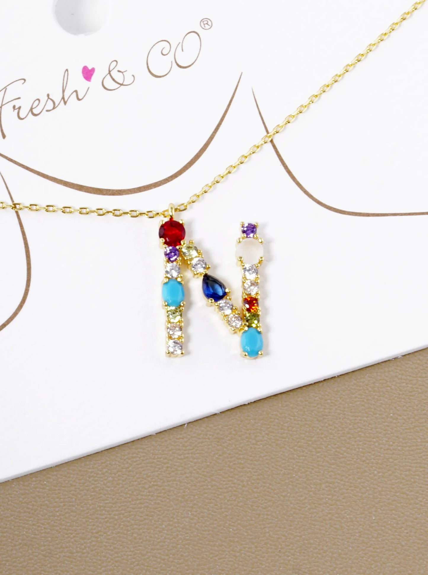 18K Gold Dipped Cubic Zirconia Initial Pendant Statement Necklace