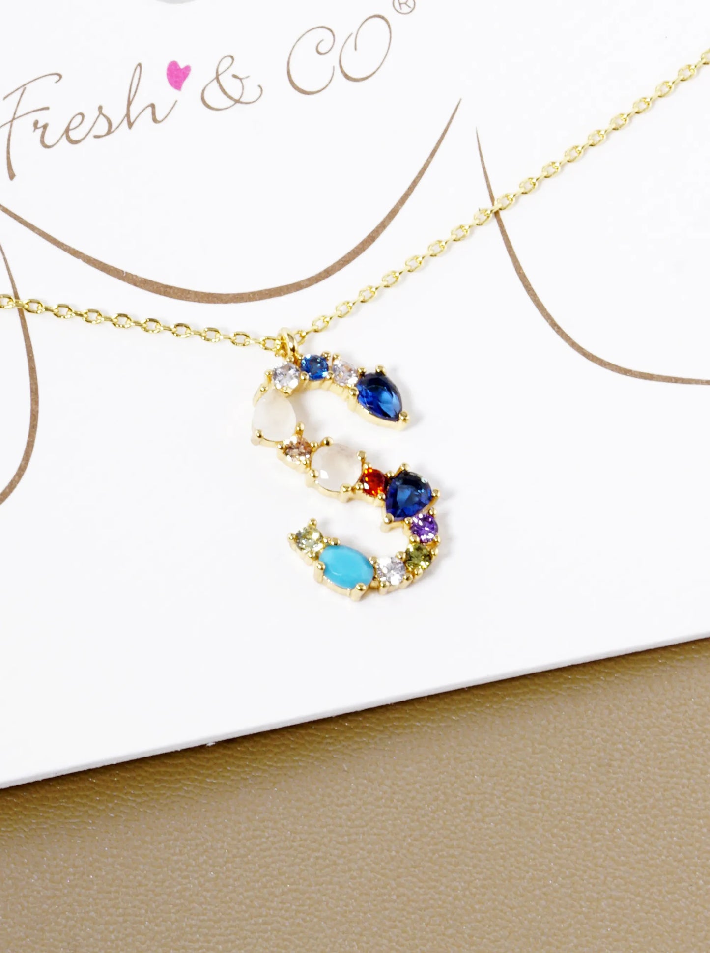 18K Gold Dipped Cubic Zirconia Initial Pendant Statement Necklace