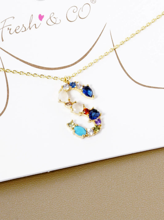 18K Gold Dipped Cubic Zirconia Initial Pendant Statement Necklace