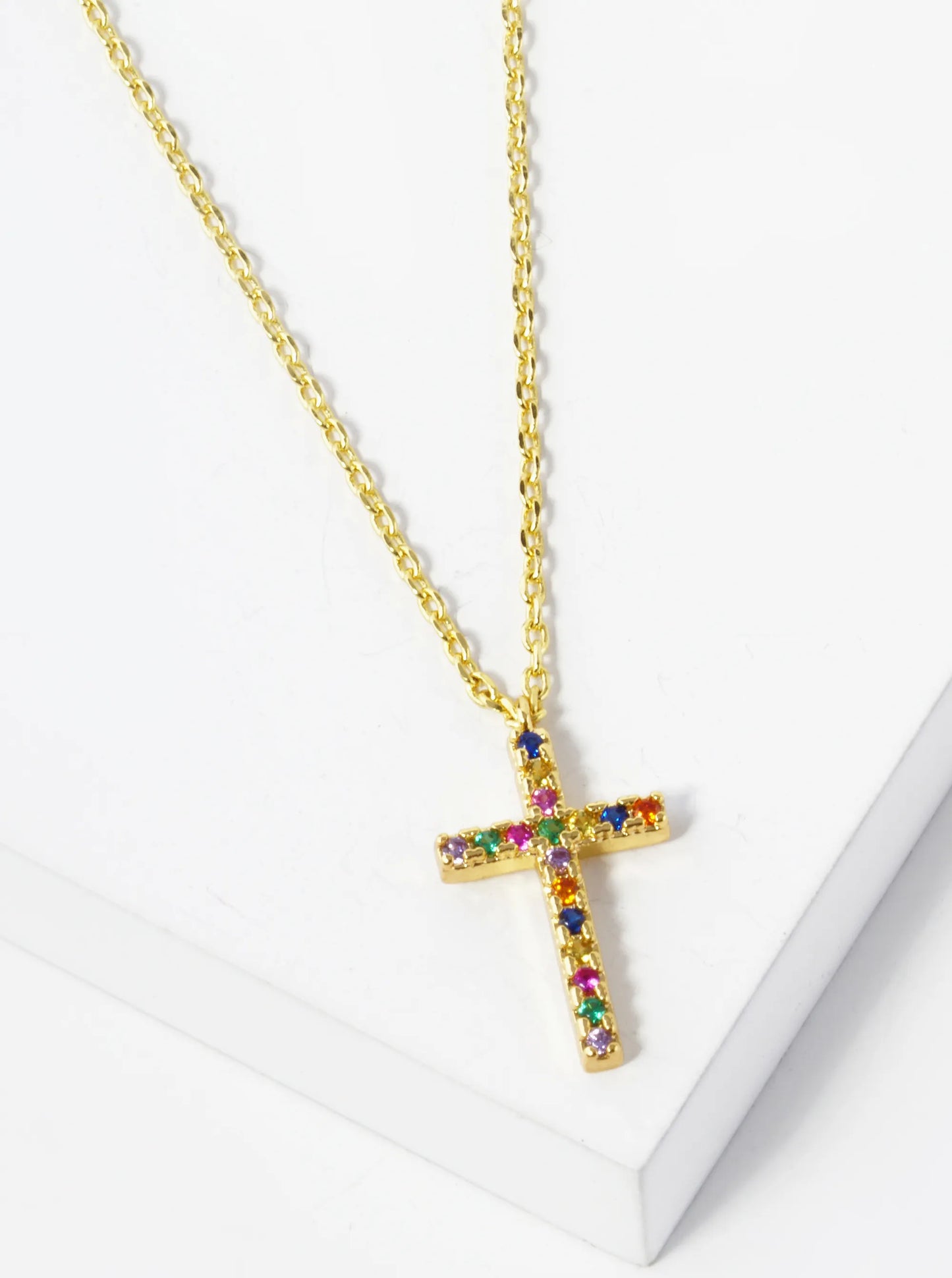 18K Gold Dipped Cubic Zirconia Pave 15mm Cross Pendant Necklace
