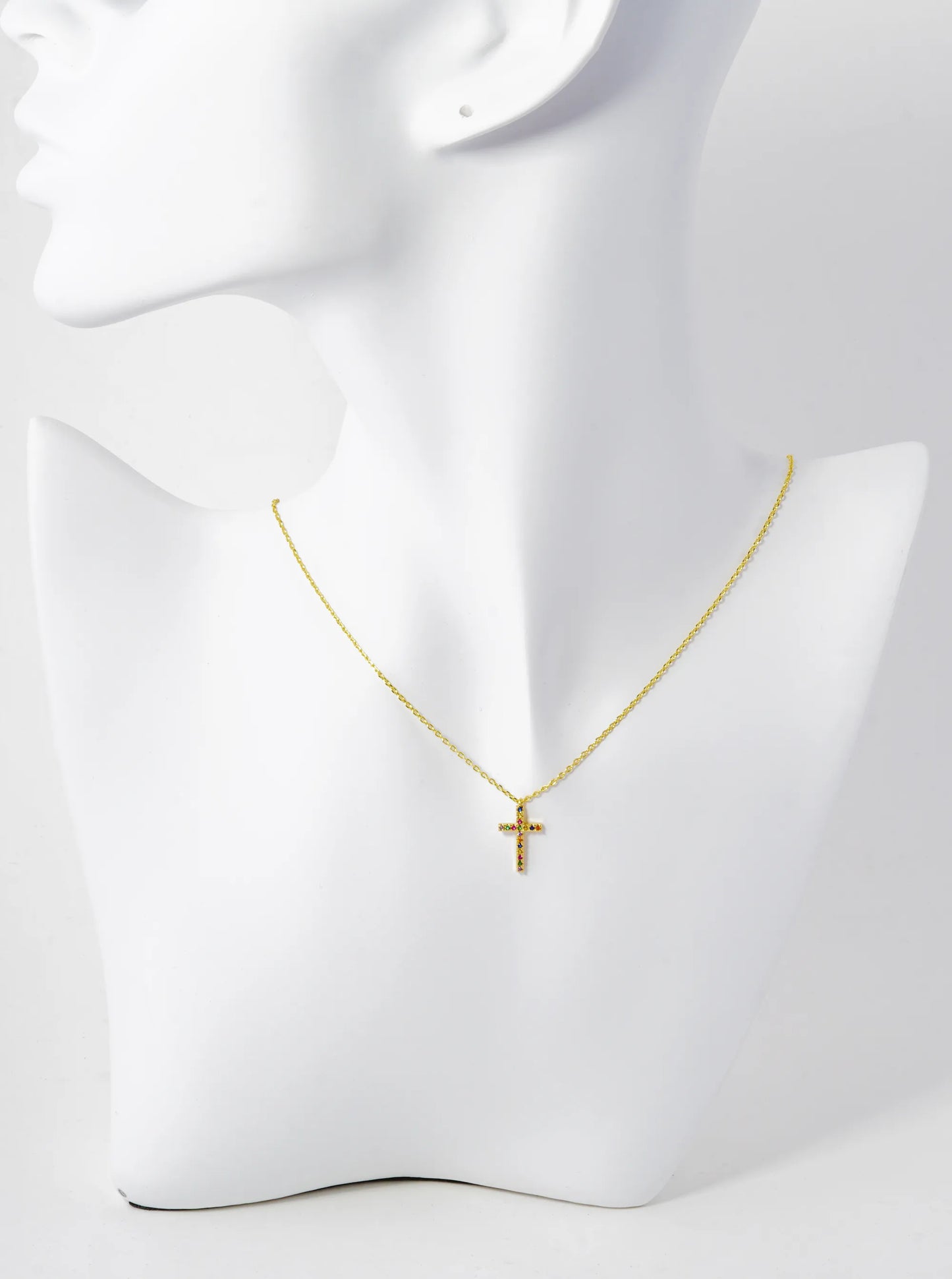 18K Gold Dipped Cubic Zirconia Pave 15mm Cross Pendant Necklace