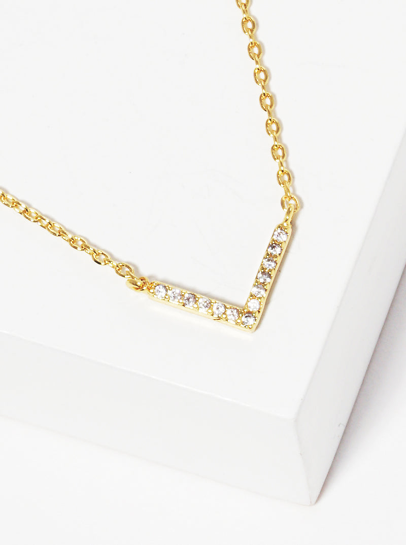 18K Gold Dipped Cubic Zirconia Pave Chevron Pendant Necklace