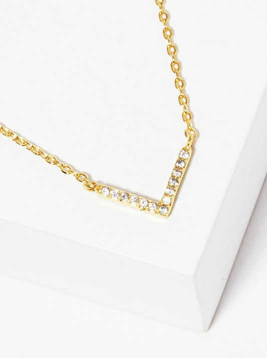 18K Gold Dipped Cubic Zirconia Pave Chevron Pendant Necklace