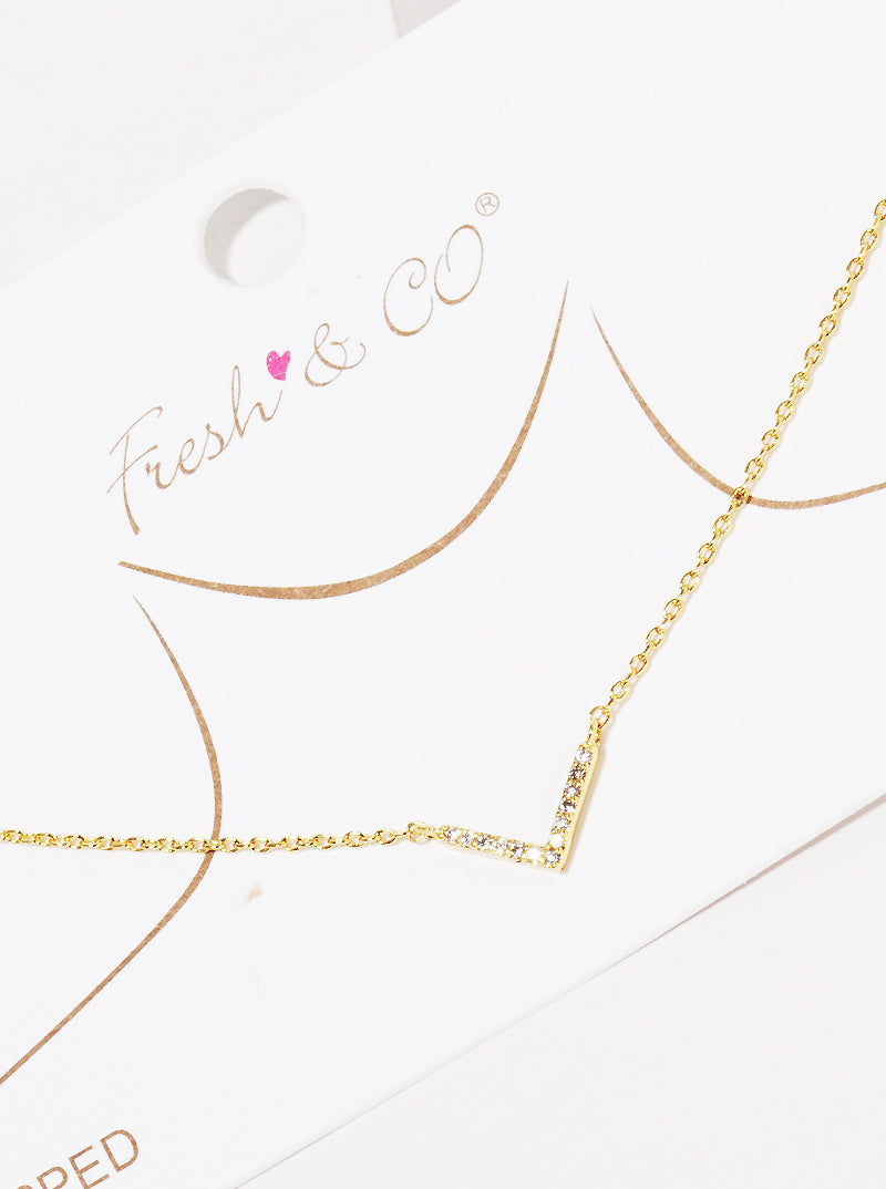 18K Gold Dipped Cubic Zirconia Pave Chevron Pendant Necklace