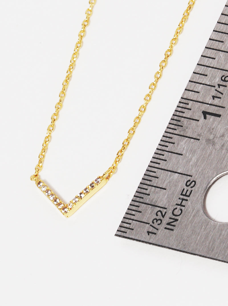 18K Gold Dipped Cubic Zirconia Pave Chevron Pendant Necklace