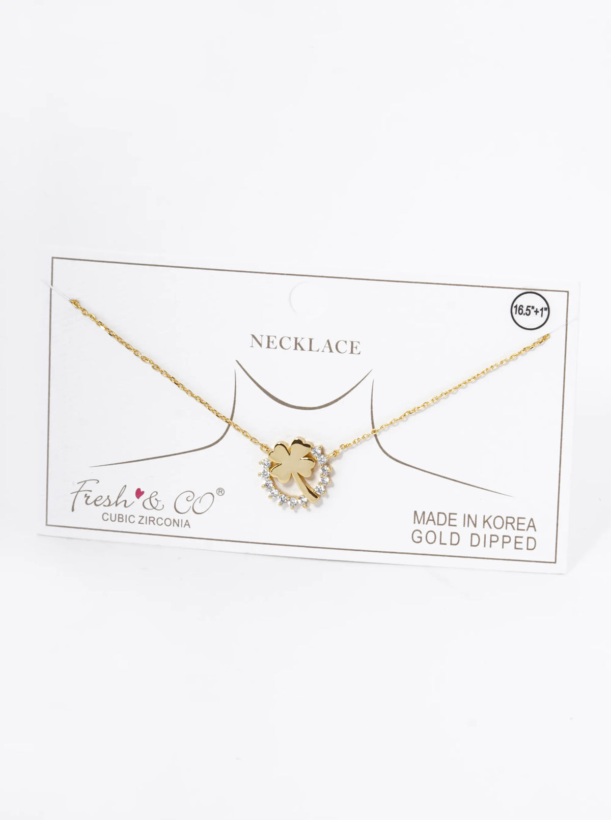 18K Gold Dipped Cubic Zirconia Pave Circle With Clover Pendant Necklace