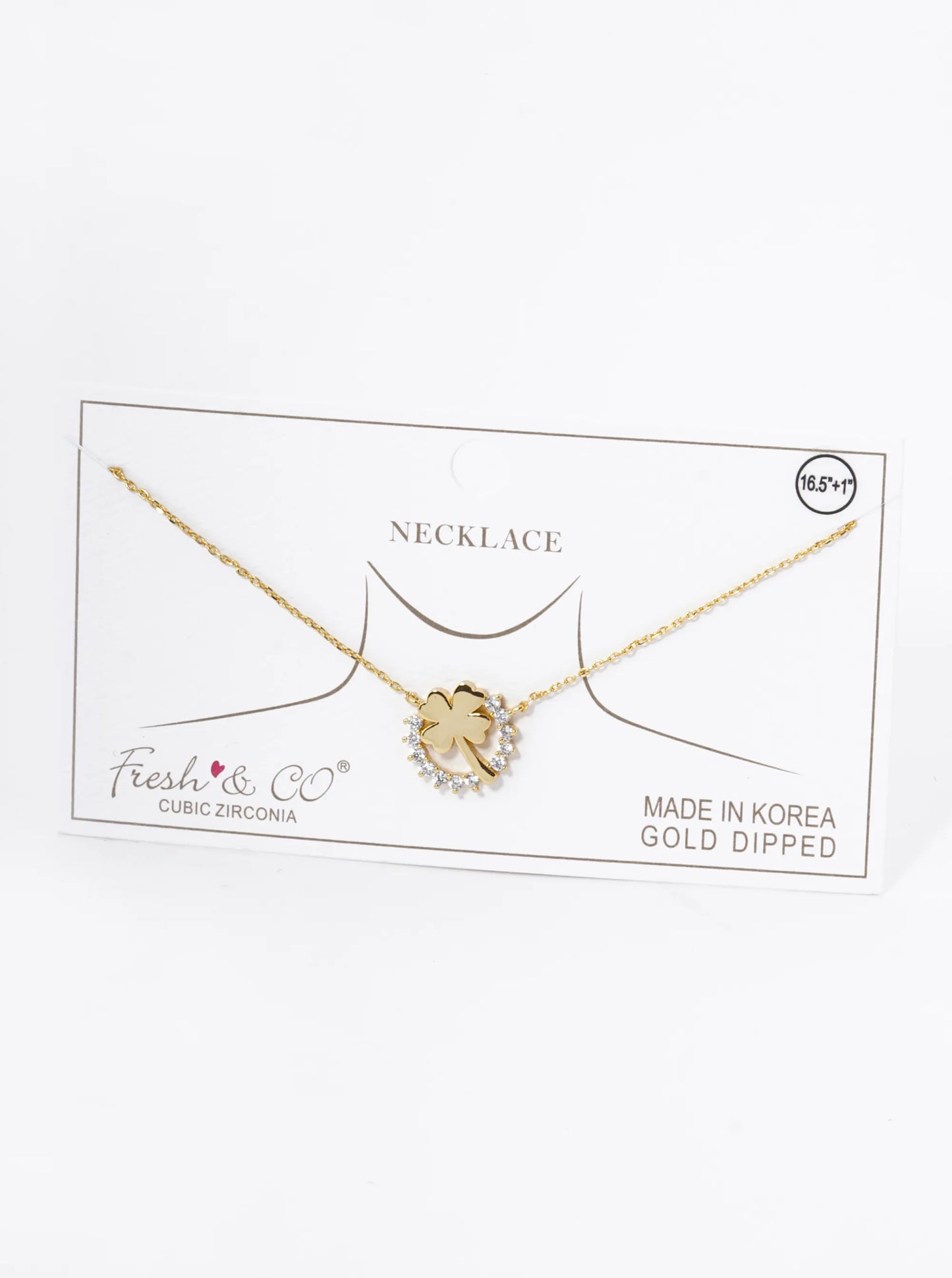 18K Gold Dipped Cubic Zirconia Pave Circle With Clover Pendant Necklace