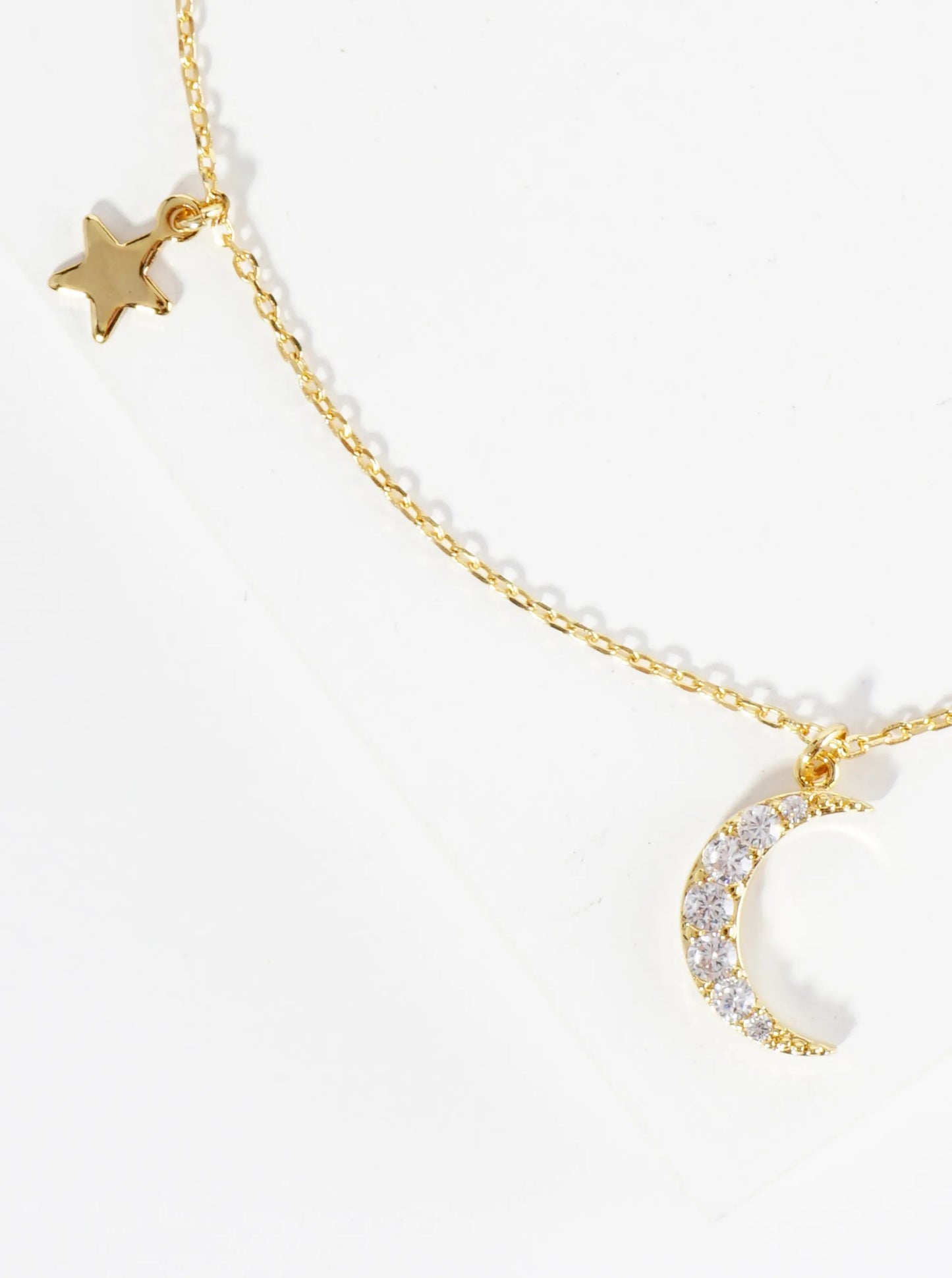 18K Gold Dipped Cubic Zirconia Pave Crescent Moon And Star Brass Chain Anklet