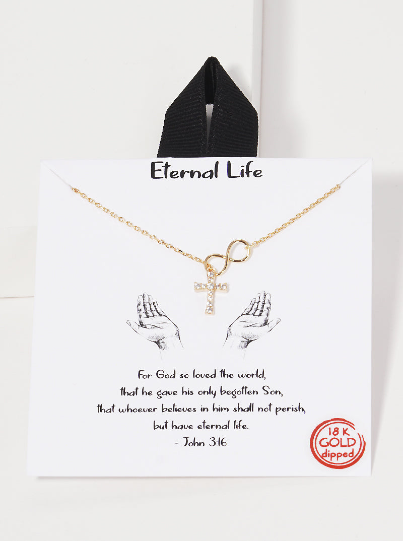 18K-Gold-Dipped Cubic-Zirconia Pave Cross Infinity Pendant Necklace