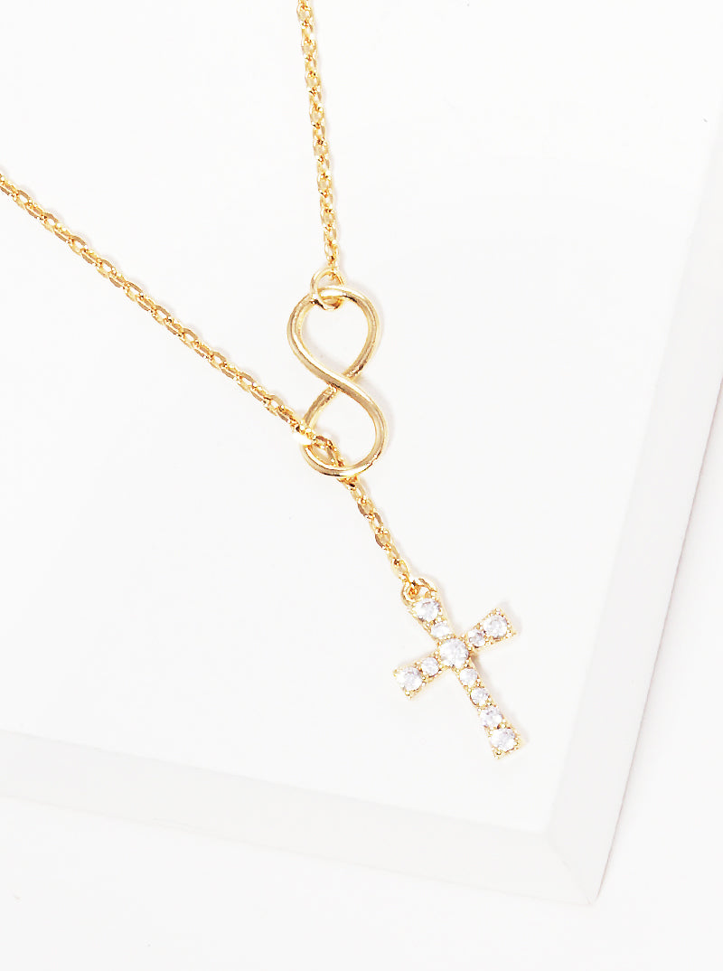 18K-Gold-Dipped Cubic-Zirconia Pave Cross Infinity Pendant Necklace