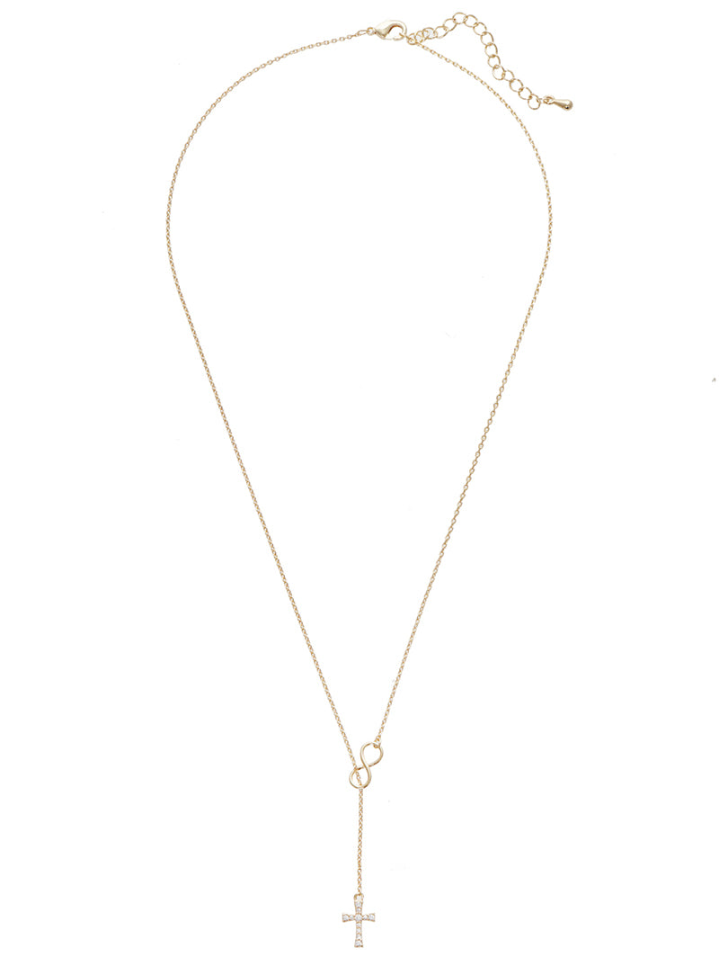 18K-Gold-Dipped Cubic-Zirconia Pave Cross Infinity Pendant Necklace