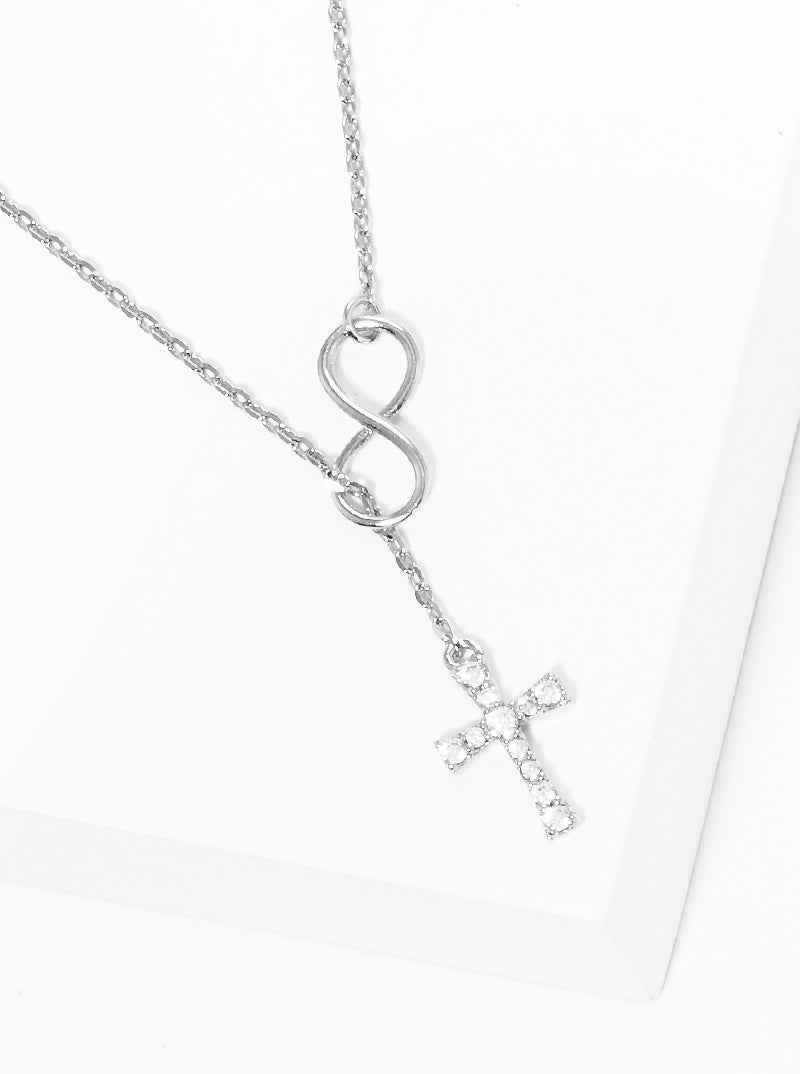 18K-Gold-Dipped Cubic-Zirconia Pave Cross Infinity Pendant Necklace