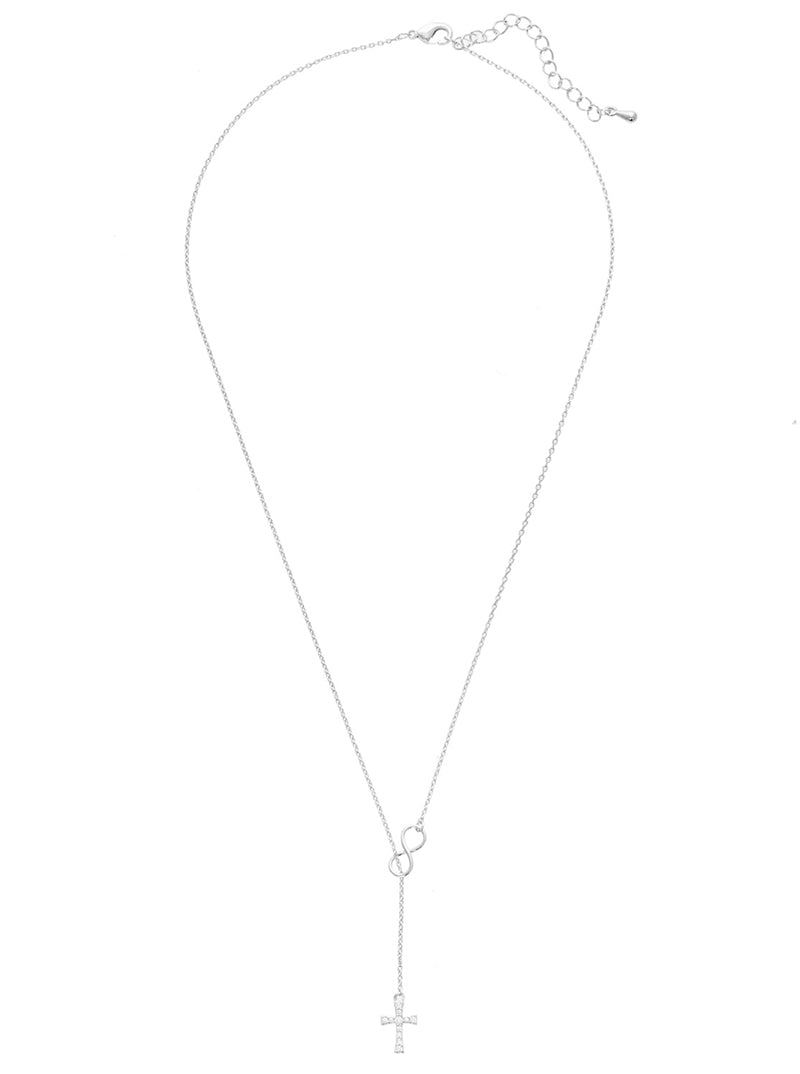 18K-Gold-Dipped Cubic-Zirconia Pave Cross Infinity Pendant Necklace