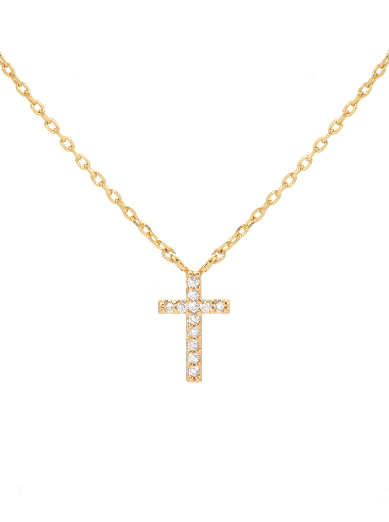 18K Gold Dipped Cubic Zirconia Pave Cross Pendant Delicate Necklace