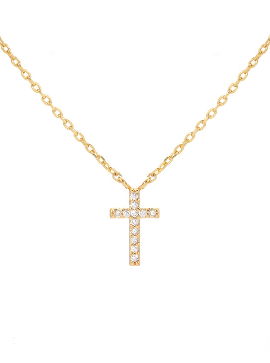 18K Gold Dipped Cubic Zirconia Pave Cross Pendant Delicate Necklace
