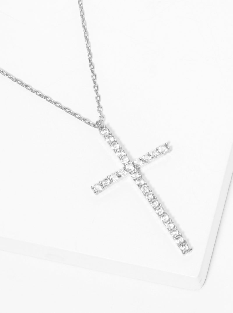 18K Gold Dipped Cubic Zirconia Pave Cross Pendant Delicate Necklace