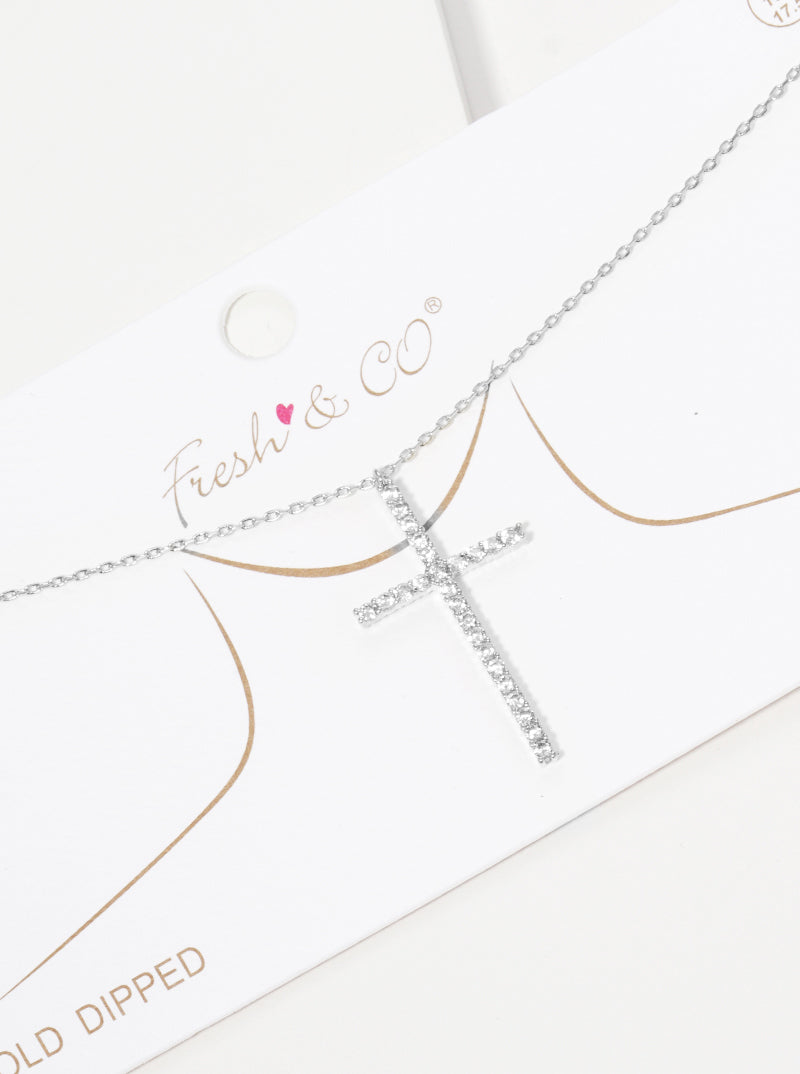 18K Gold Dipped Cubic Zirconia Pave Cross Pendant Delicate Necklace